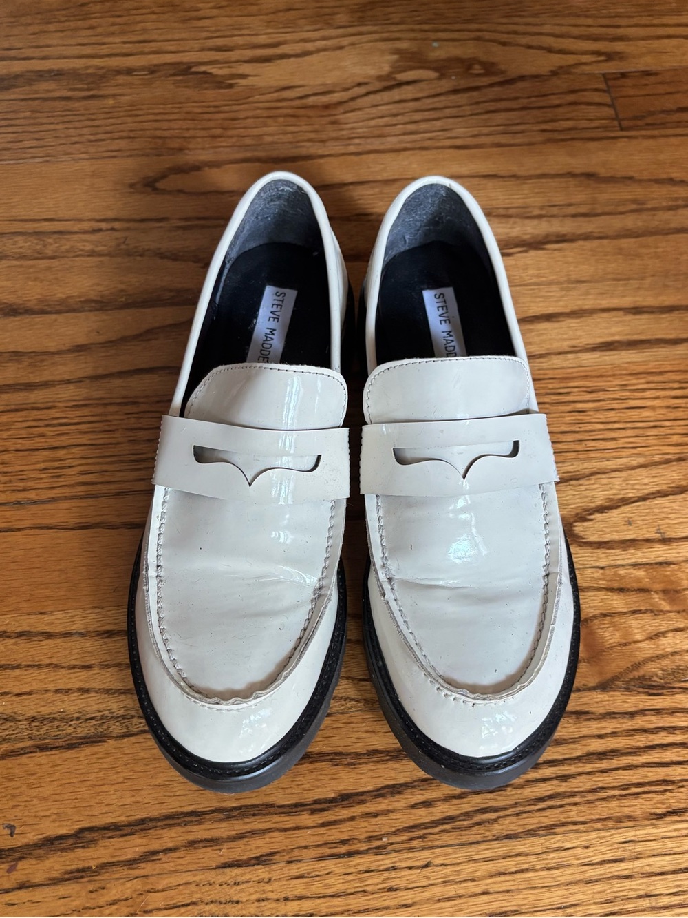 Steve Madden Lotto Cream & Black Chunky Patent Leather Loafers